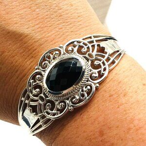 PTI India Black Onyx Sterling Silver Adjustable Size Cuff Bracelet